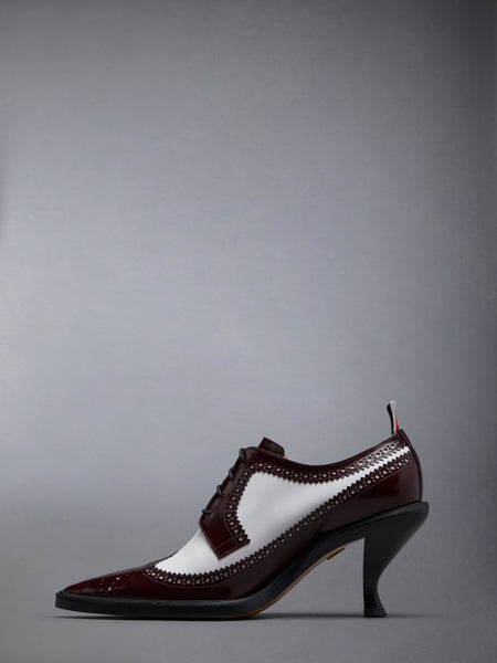 SOFT SPAZZOLATO LONGWING SPECTATOR BROGUE HEEL 75MM BURGUNDY