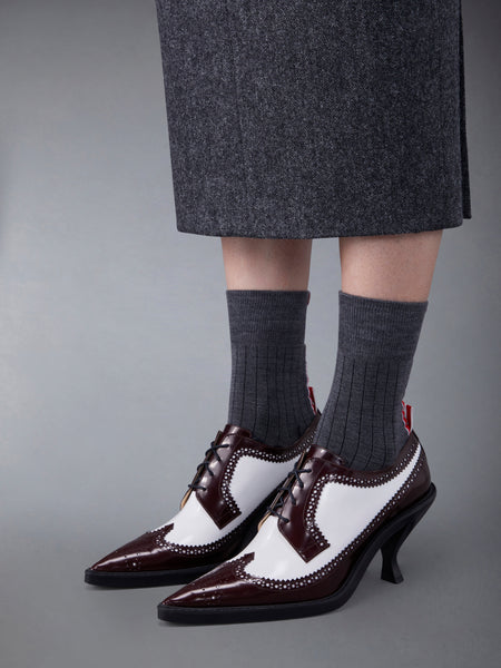 SOFT SPAZZOLATO LONGWING SPECTATOR BROGUE HEEL 75MM BURGUNDY