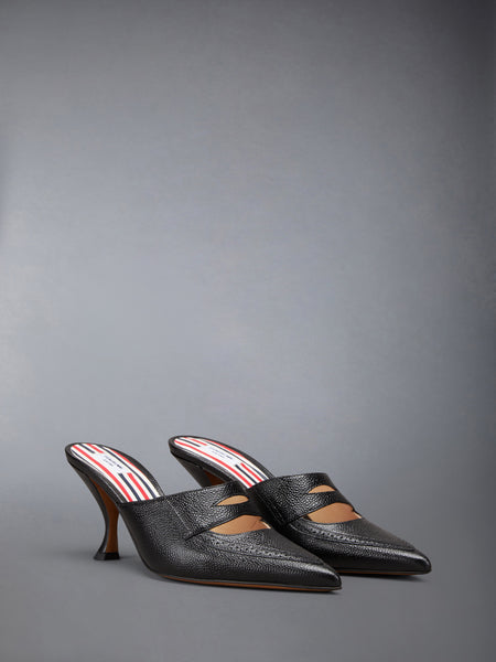 PEBBLE GRAIN CUT OUT PENNY LOAFER MULE BLACK