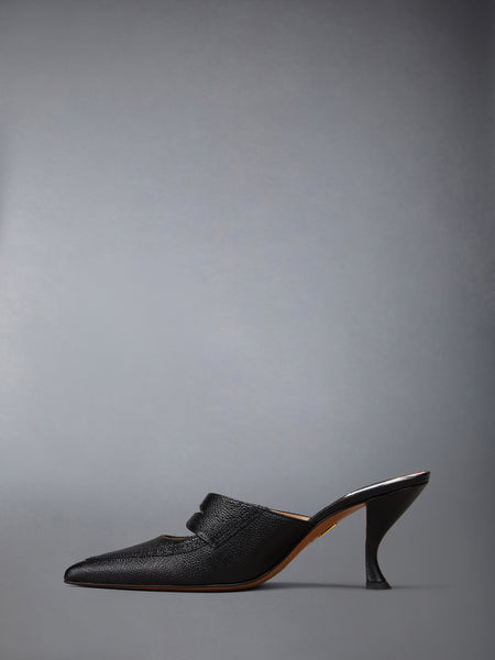 PEBBLE GRAIN CUT OUT PENNY LOAFER MULE BLACK