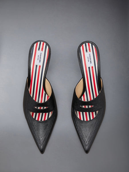 PEBBLE GRAIN CUT OUT PENNY LOAFER MULE BLACK