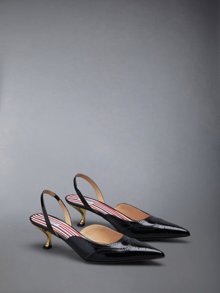 SMOOTH CALF WINGTIP SLINGBACK HEEL 50MM BLACK