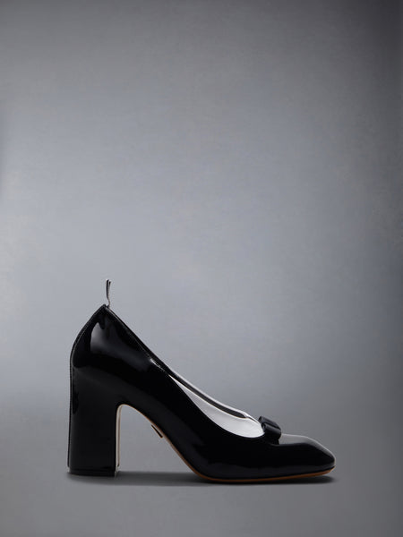 PATENT VITELLINO BOW & COLLAR COURT SHOES 90MM BLK/WHT