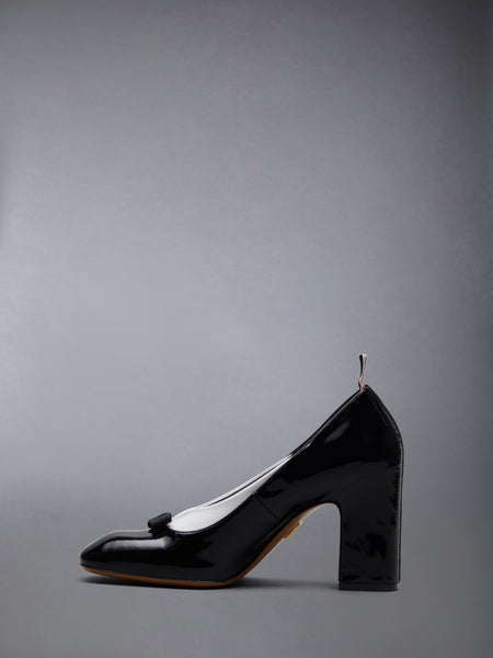 PATENT VITELLINO BOW & COLLAR COURT SHOES 90MM BLK/WHT