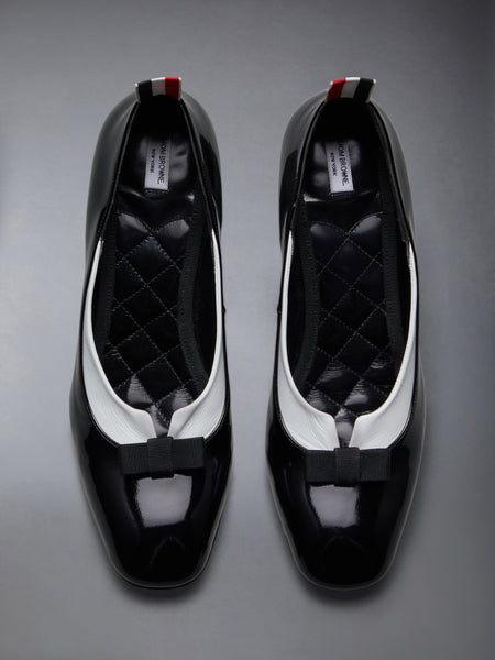 PATENT VITELLINO BOW & COLLAR COURT SHOES 90MM BLK/WHT
