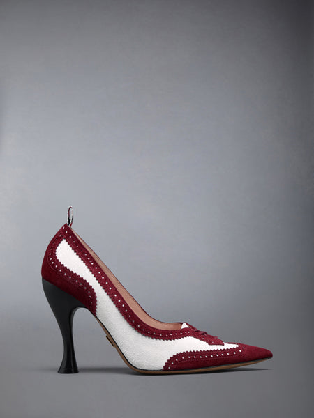 CALF SUEDE LOW THROAT WINGTIP PUMP 105MM BURGUNDY /WHITE