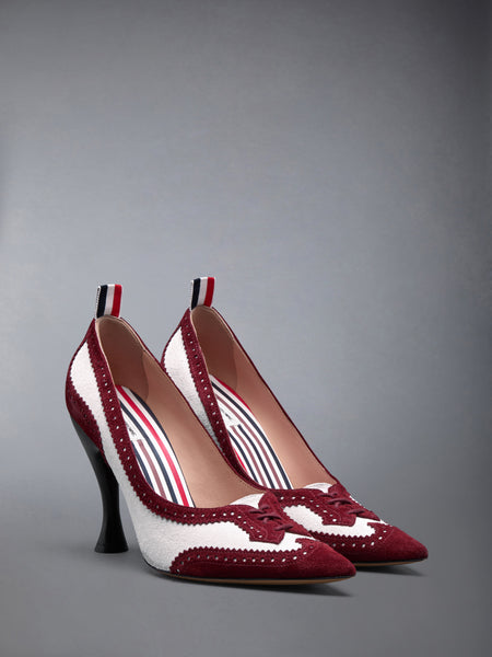 CALF SUEDE LOW THROAT WINGTIP PUMP 105MM BURGUNDY /WHITE
