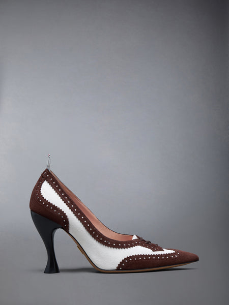 CALF SUEDE LOW THROAT WINGTIP PUMP 90MM DK BROWN /WHITE