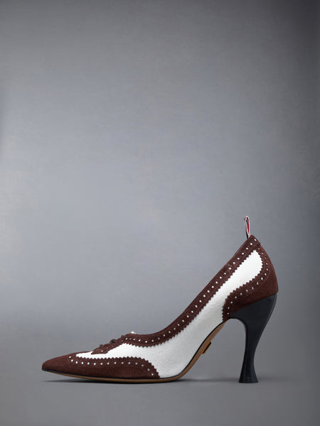 CALF SUEDE LOW THROAT WINGTIP PUMP 90MM DK BROWN /WHITE