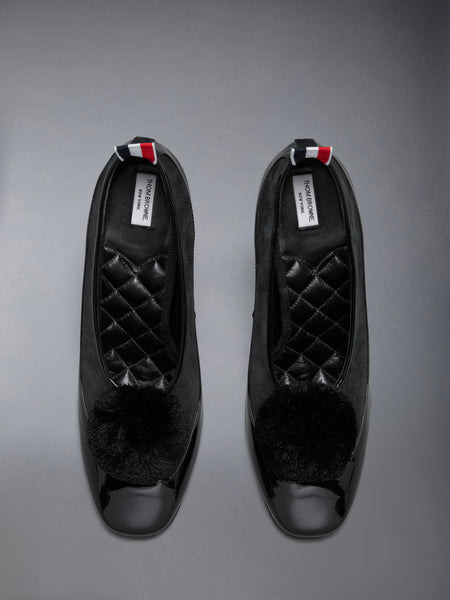 CALF SUEDE POM POM OPERA PUMP 90MM BLACK