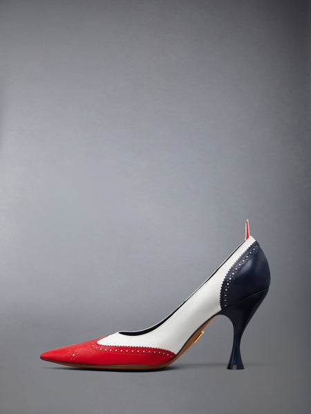 LEATHER WINGTIP PUMP 90MM RWBWHT