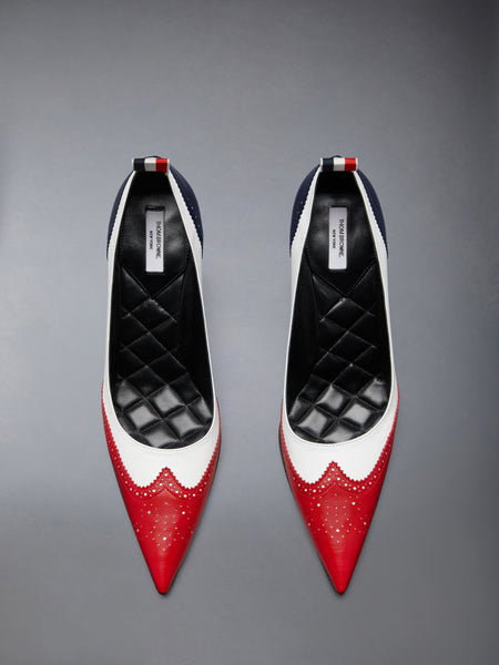LEATHER WINGTIP PUMP 90MM RWBWHT