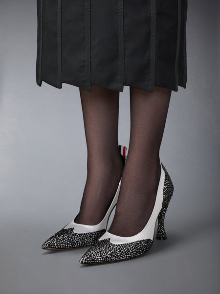 CRYSTAL STRASS WINGTIP PUMP 105MM BLK/WHT