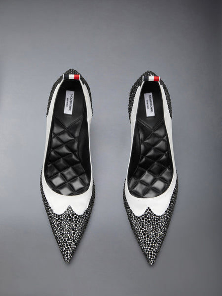 CRYSTAL STRASS WINGTIP PUMP 105MM BLK/WHT