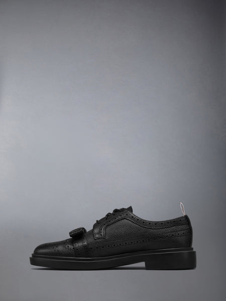PEBBLE GRAIN LIGHTWEIGHT RUBBER SOLE BOW LONGWING BROGUES BLACK