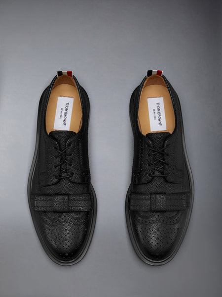 PEBBLE GRAIN LIGHTWEIGHT RUBBER SOLE BOW LONGWING BROGUES BLACK