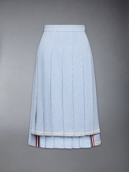 SOLID TWEED KNEE LENGTH PLEATED SKIRT LIGHT BLUE