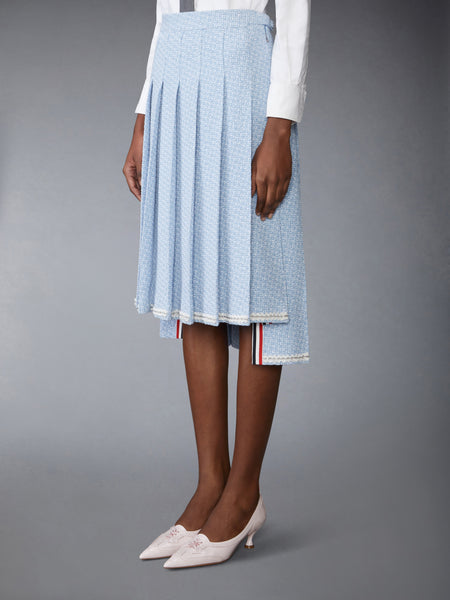 SOLID TWEED KNEE LENGTH PLEATED SKIRT LIGHT BLUE