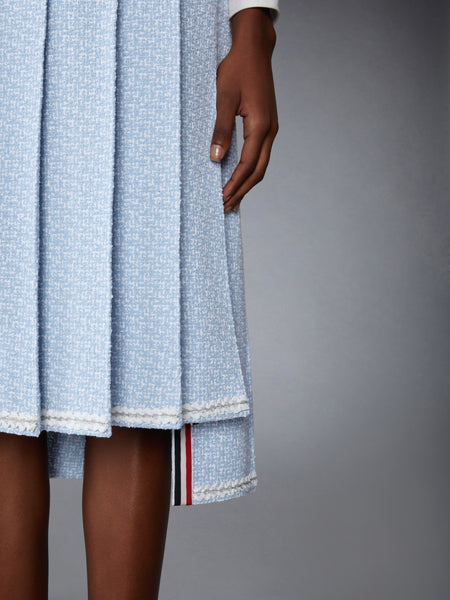 SOLID TWEED KNEE LENGTH PLEATED SKIRT LIGHT BLUE