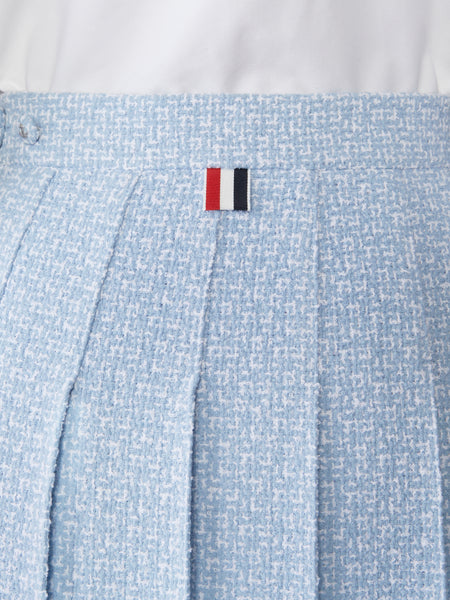 SOLID TWEED KNEE LENGTH PLEATED SKIRT LIGHT BLUE