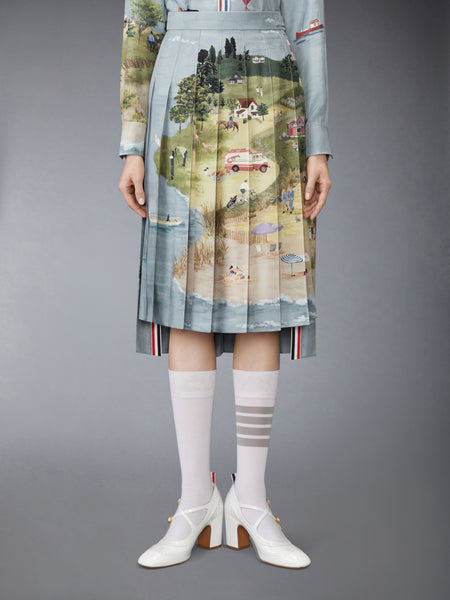 NANTUCKET SCENIC SILK TWILL PLEATED SKIRT シーズナル マルチ