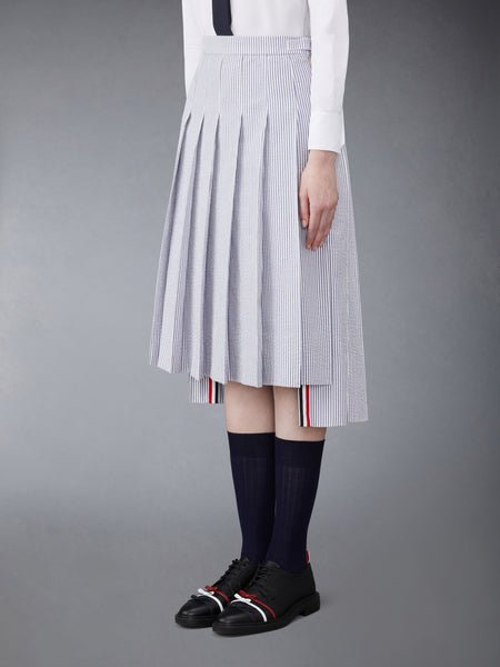 SEERSUCKER PLEATED SKIRT NAVY