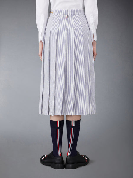 SEERSUCKER PLEATED SKIRT NAVY