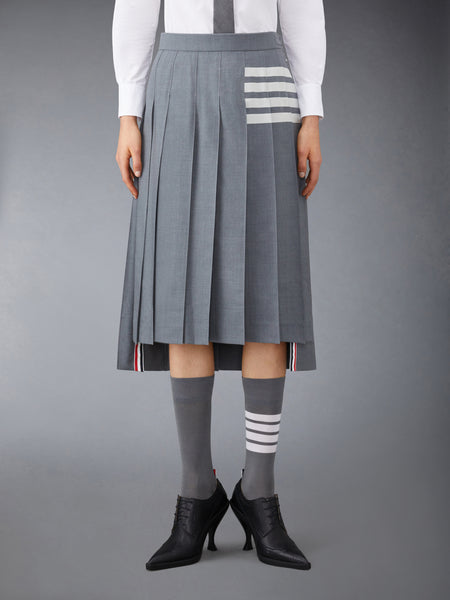 PLAIN WEAVE 4-BAR PLEATED SKIRT MED GREY