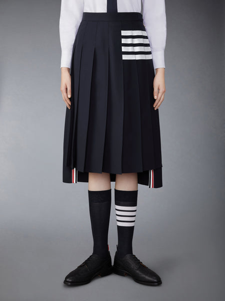 PLAIN WEAVE 4-BAR PLEATED SKIRT NAVY
