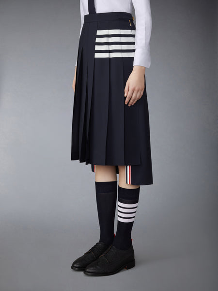 PLAIN WEAVE 4-BAR PLEATED SKIRT NAVY