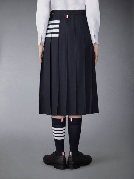 PLAIN WEAVE 4-BAR PLEATED SKIRT NAVY