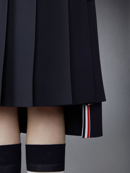 PLAIN WEAVE 4-BAR PLEATED SKIRT NAVY