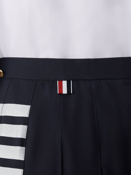 PLAIN WEAVE 4-BAR PLEATED SKIRT NAVY