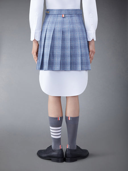 Wool Cashmere Check Pleated Mini Skirt DEEP BLUE