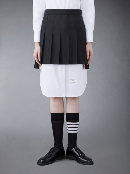 WOOL FRESCO PLEATED MINI SKIRT BLACK