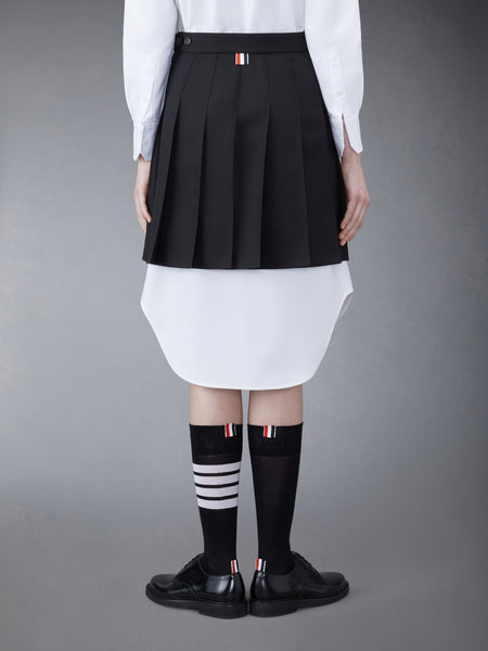 WOOL FRESCO PLEATED MINI SKIRT BLACK