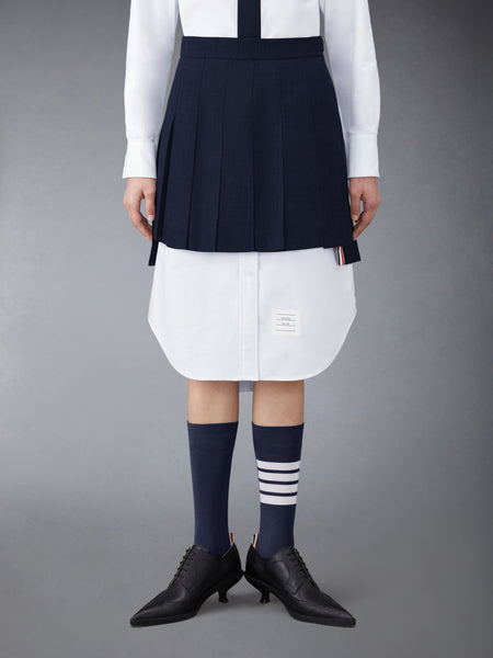 WOOL FRESCO PLEATED MINI SKIRT NAVY