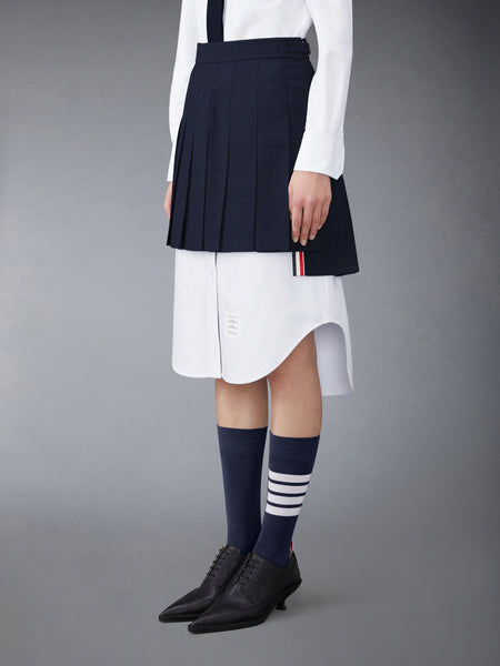 WOOL FRESCO PLEATED MINI SKIRT NAVY