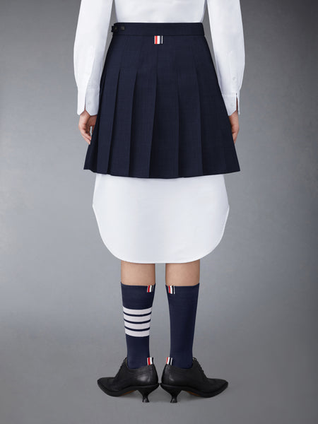WOOL FRESCO PLEATED MINI SKIRT NAVY