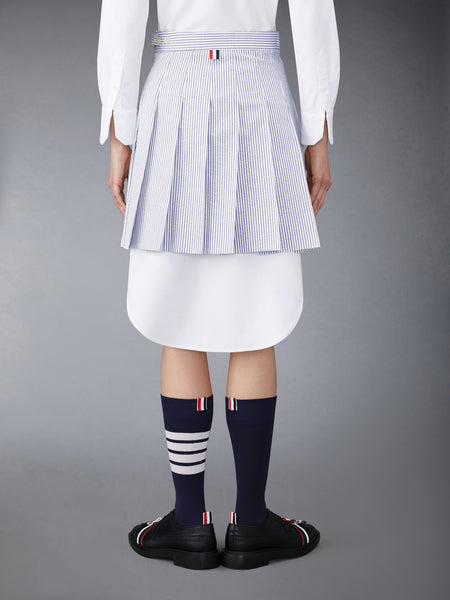 SEERSUCKER PLEATED MINI SKIRT NAVY