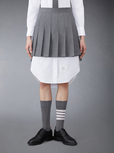 SUPER 120'S TWILL PLEATED MINI SKIRT MED GREY