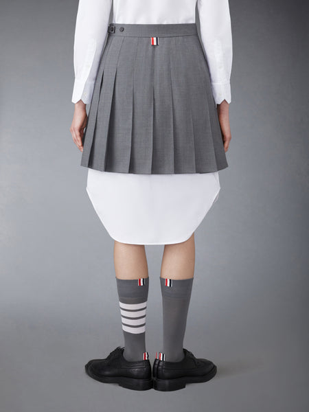 SUPER 120'S TWILL PLEATED MINI SKIRT MED GREY