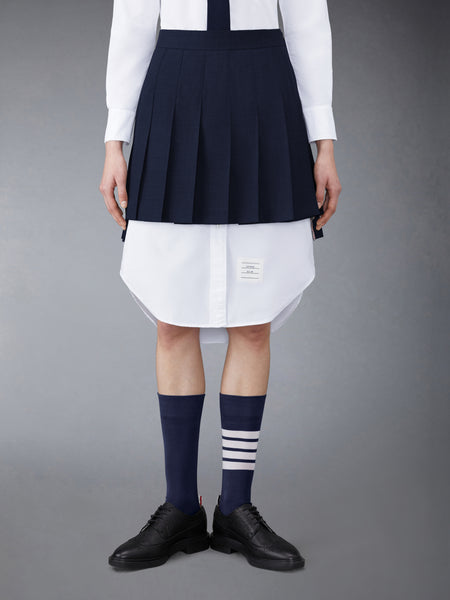 SUPER 120'S TWILL PLEATED MINI SKIRT NAVY