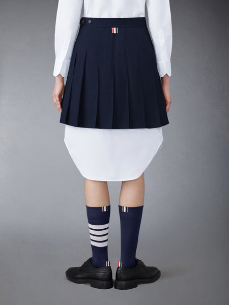 SUPER 120'S TWILL PLEATED MINI SKIRT NAVY