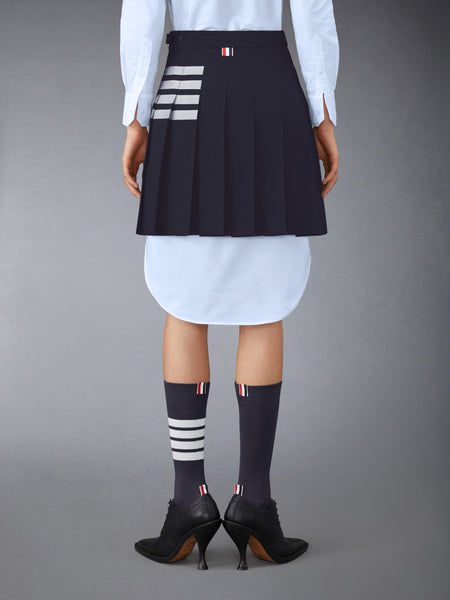 平織り4-BARプリーツミニスカート ネイビー