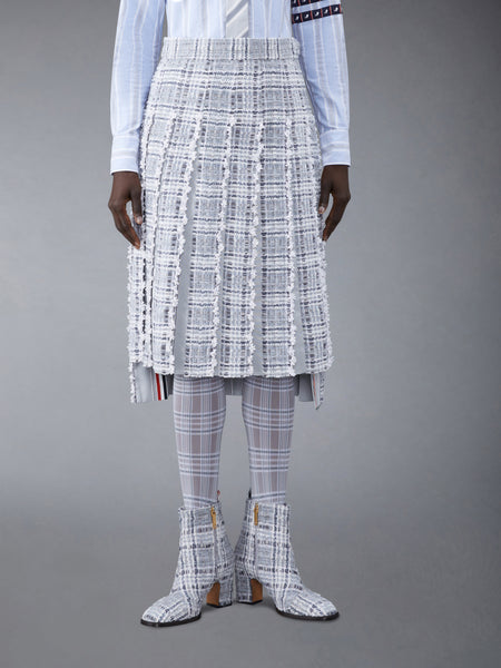 Prince of Wales Chenille Tweed Wave Classic Pleated Skirt MED GREY