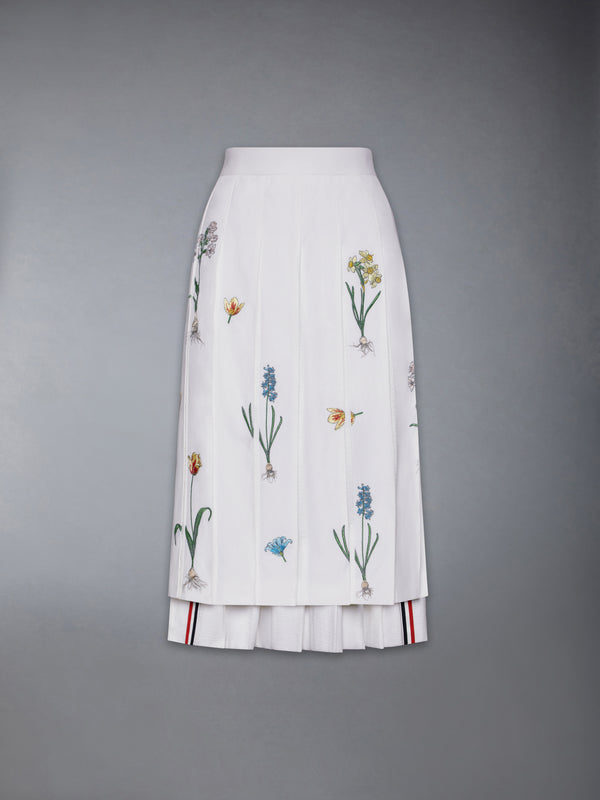 CLASSIC COTTON LINEN BOTANICAL FLOWER PLEATED SKIRT - featured image