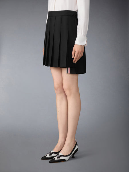 3-PLY WOOL MOHAIR PLEATED MINI SKIRT BLACK