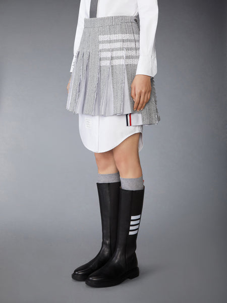 SOLID TWEED 4-BAR PLEATED MINI SKIRT MEDIUM GREY