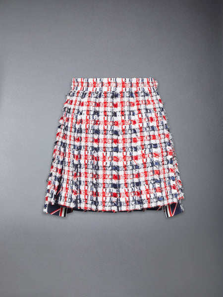GINGHAM SATIN RIBBON TWEED PLEATED MINI SKIRT RWBWHT